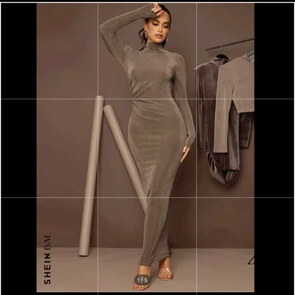 SHEIN BAE High Neck Solid Bodycon Dress new - Picture 2 of 11